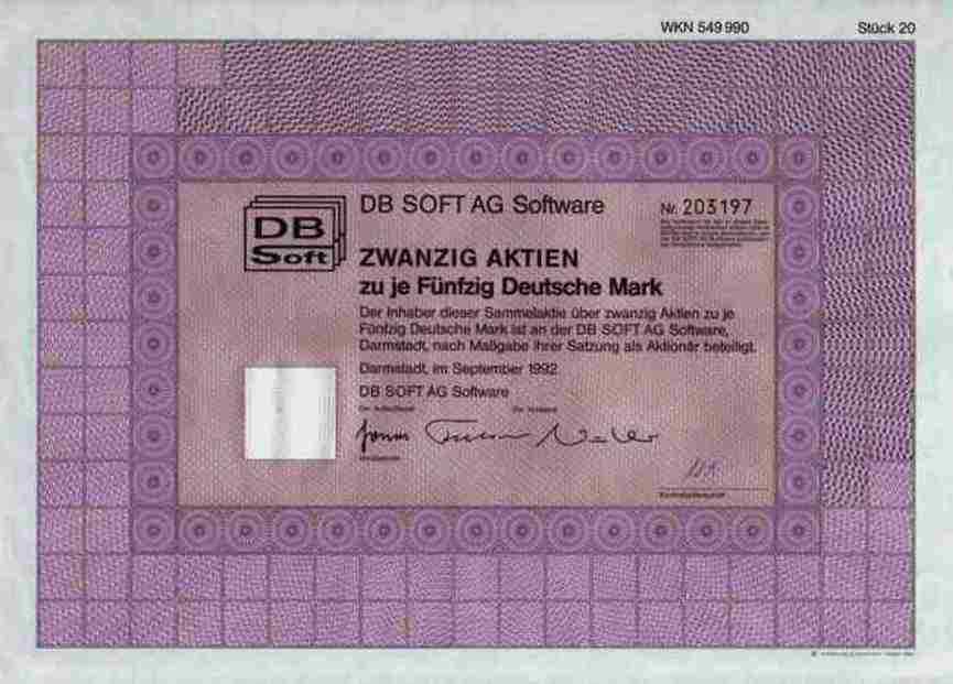 DB Soft AG Software 1992 IT Darmstadt Eschborn Hessen Koblenz 1000 DM Hardware