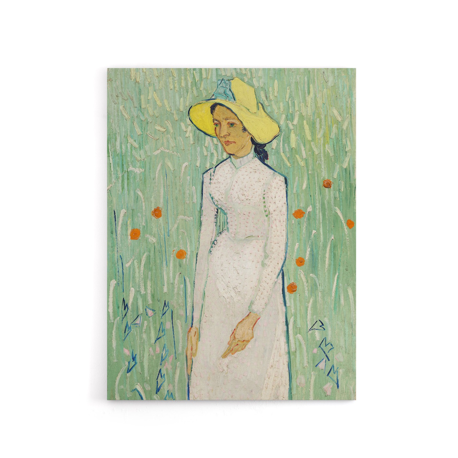 Girl in White Floral Portrait Van Gogh Vintage Canvas Wall Art