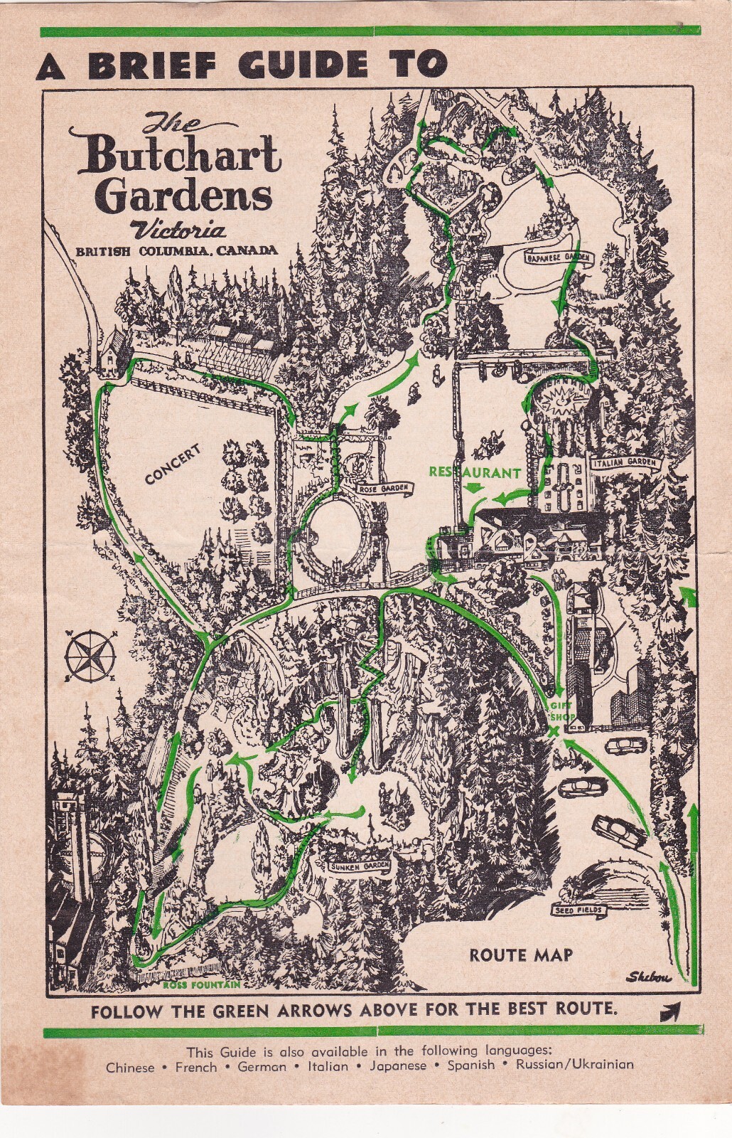 c1960 Butchart Gardens Victoria BC Map & Guide Brochure