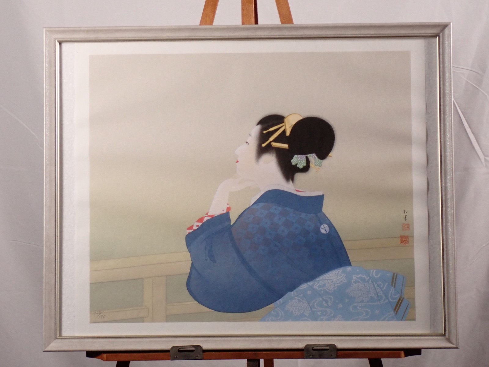 [Old Paper] Beauty in Blue Kimono (Thought)  1875-1949