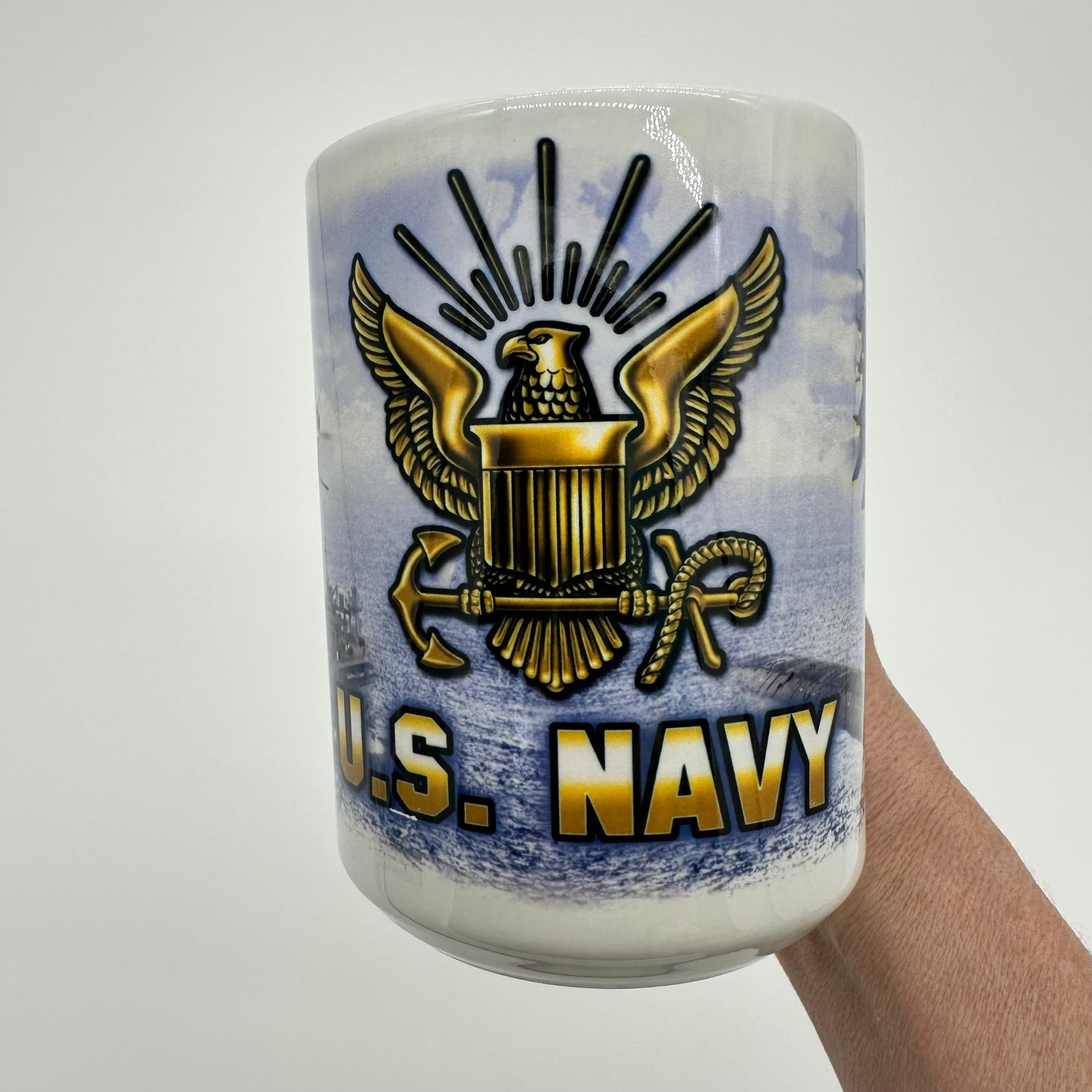 US Navy Coffee Mug Cup Made in USA Blue Angels Submarine Ship Aircraft White