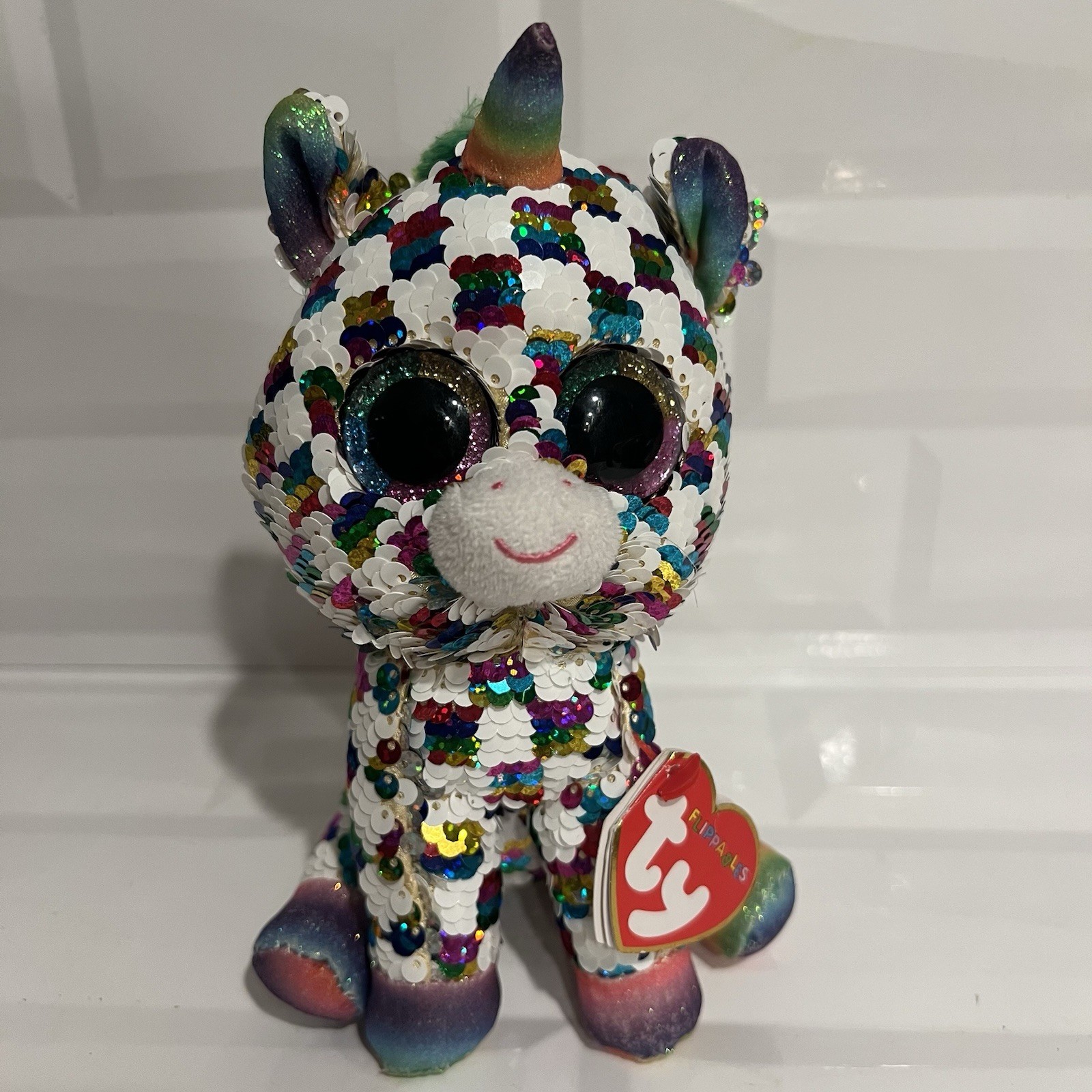 TY Flippables Sequin Plush - COSMO the Checkered Unicorn (Regular Size - 6 inch)