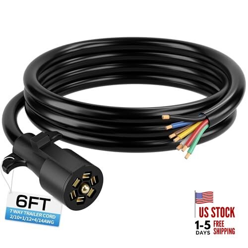  7 Pin Trailer Plug, Heavy Duty Trailer Wiring Harness, 7 Way Trailer Cord 6 FT