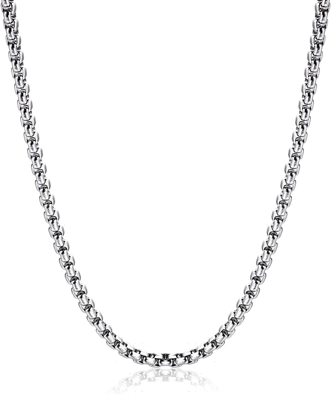 Square Rolo Chain Necklace Stainless Steel round Box Necklace for Men & Women