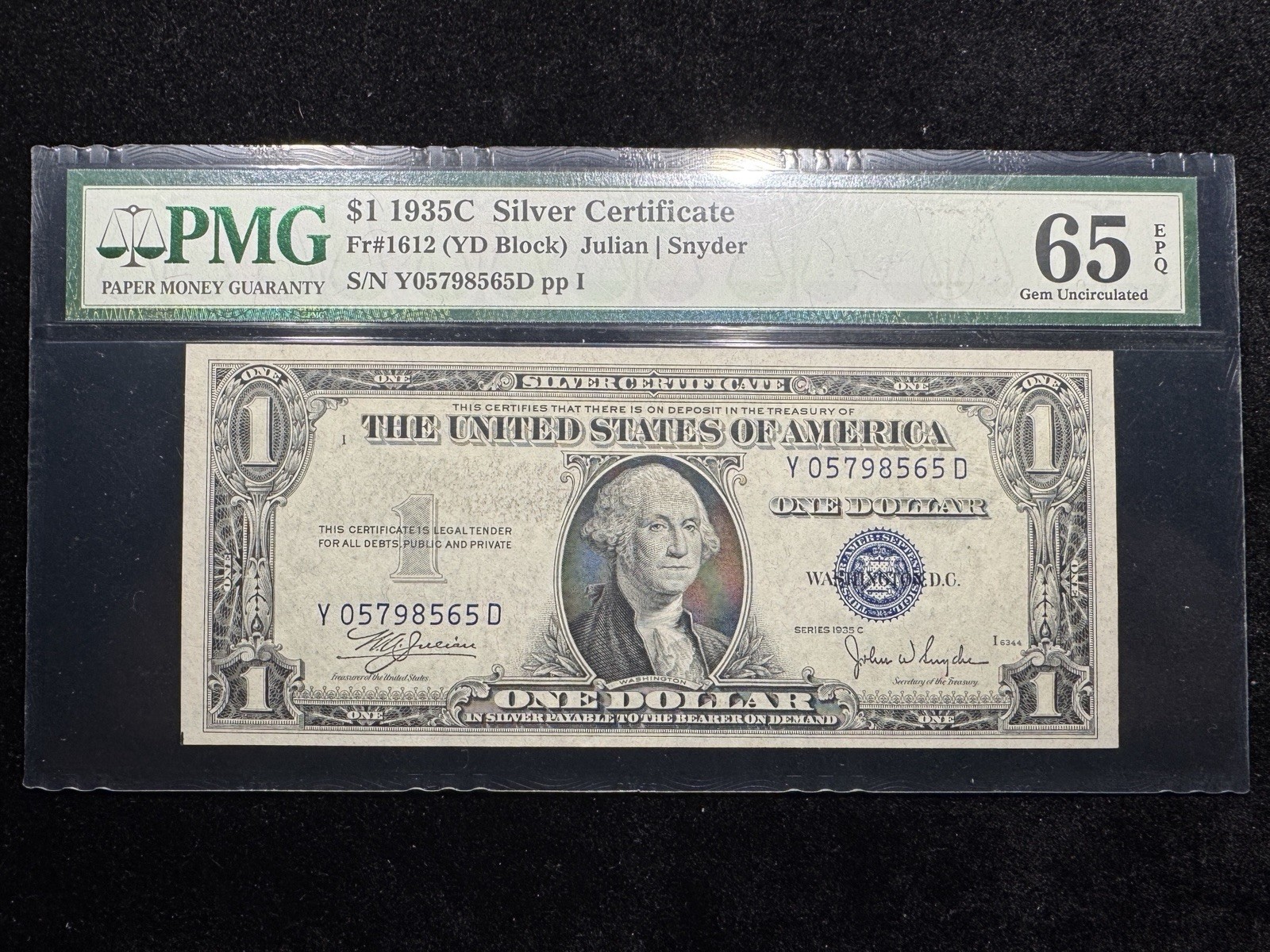 1935C $1 Silver Certificate (Fr#1612) - $1 PMG 65 EPQ - YD Block - Nice Example!