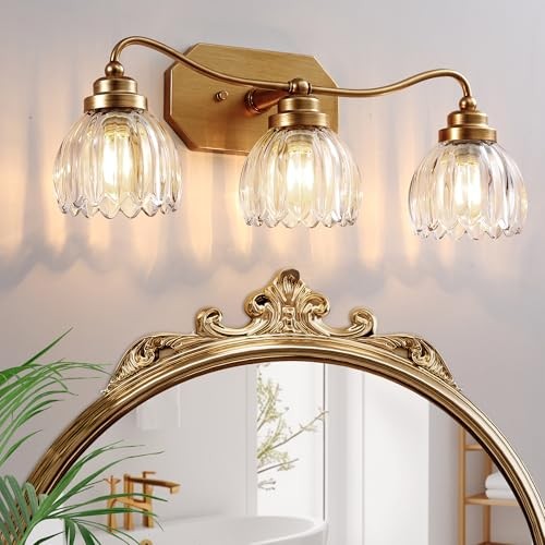 Vintage Bathroom Light Fixtures Bathroom Vanity Light, Matte 3-Light Gold