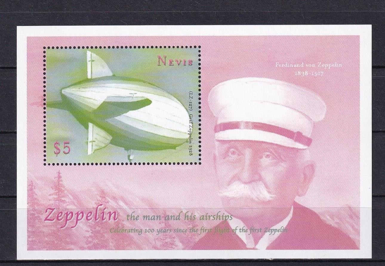 SA11e Nevis 2000 The 100th Anniversary of Zeppelin Airships mint minisheet