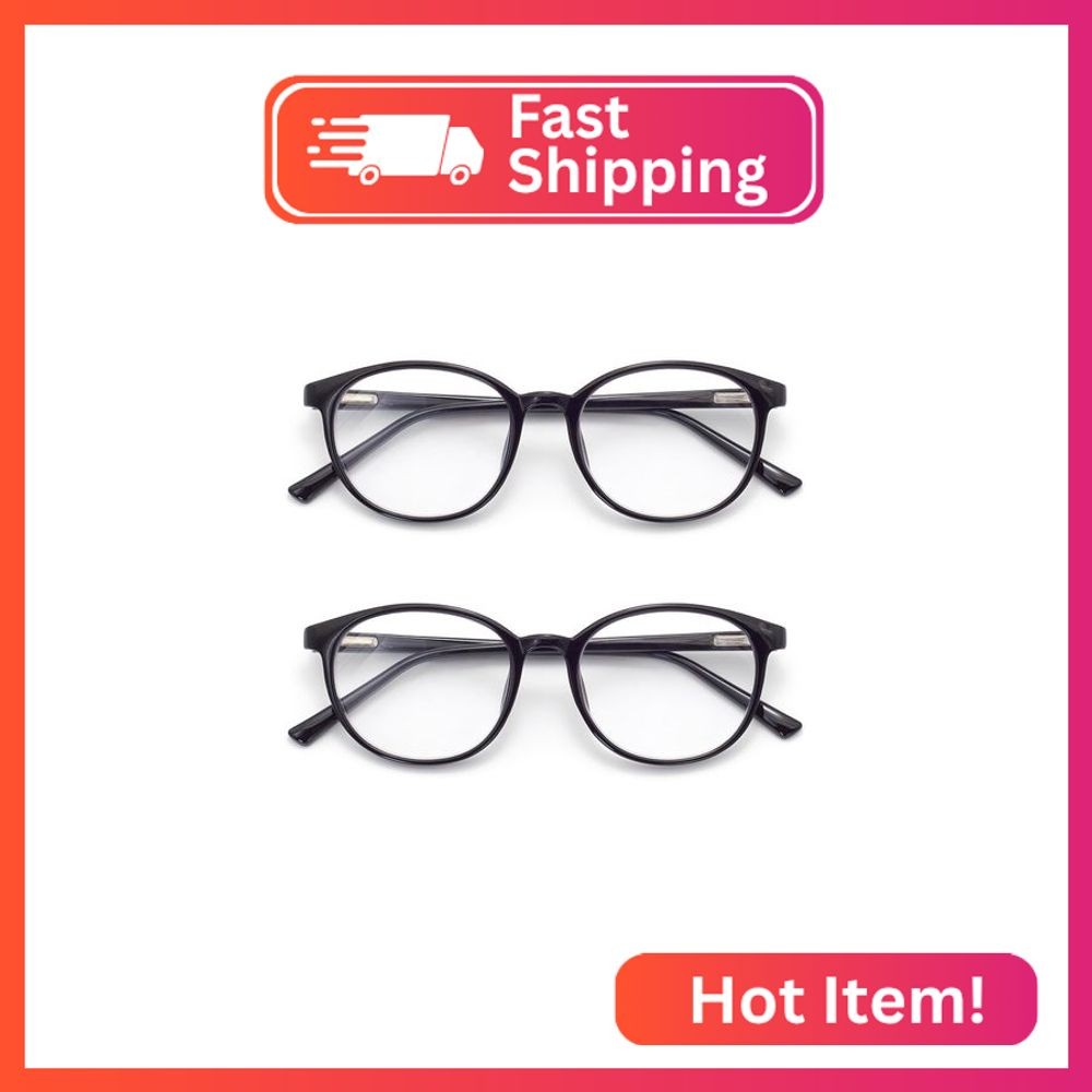FoxMook 2-Pack Blue Light Blocking Glasses Round Women Men Computer Glasses Anti