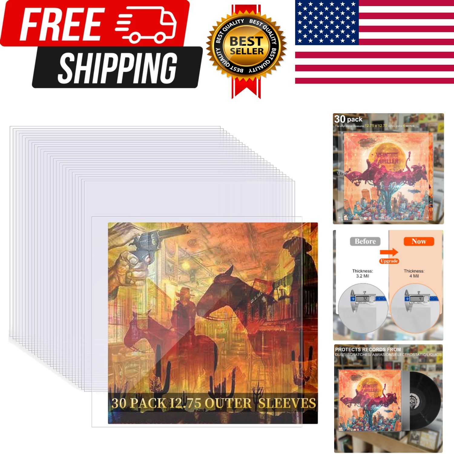 30 Pack Vinyl Record Sleeves 12.75x12.75 4 Mil Clear LP Outer Protectors