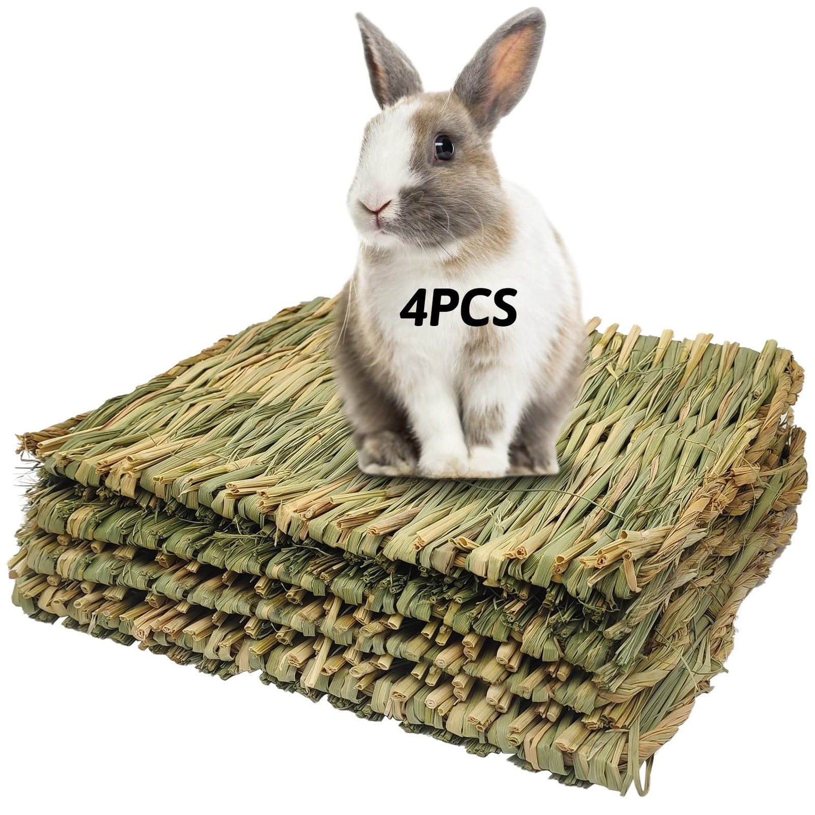 Rabbit Grass Mat 4PCS Large Woven Bed Mat for Small Animal Bunny Bedding Nest...