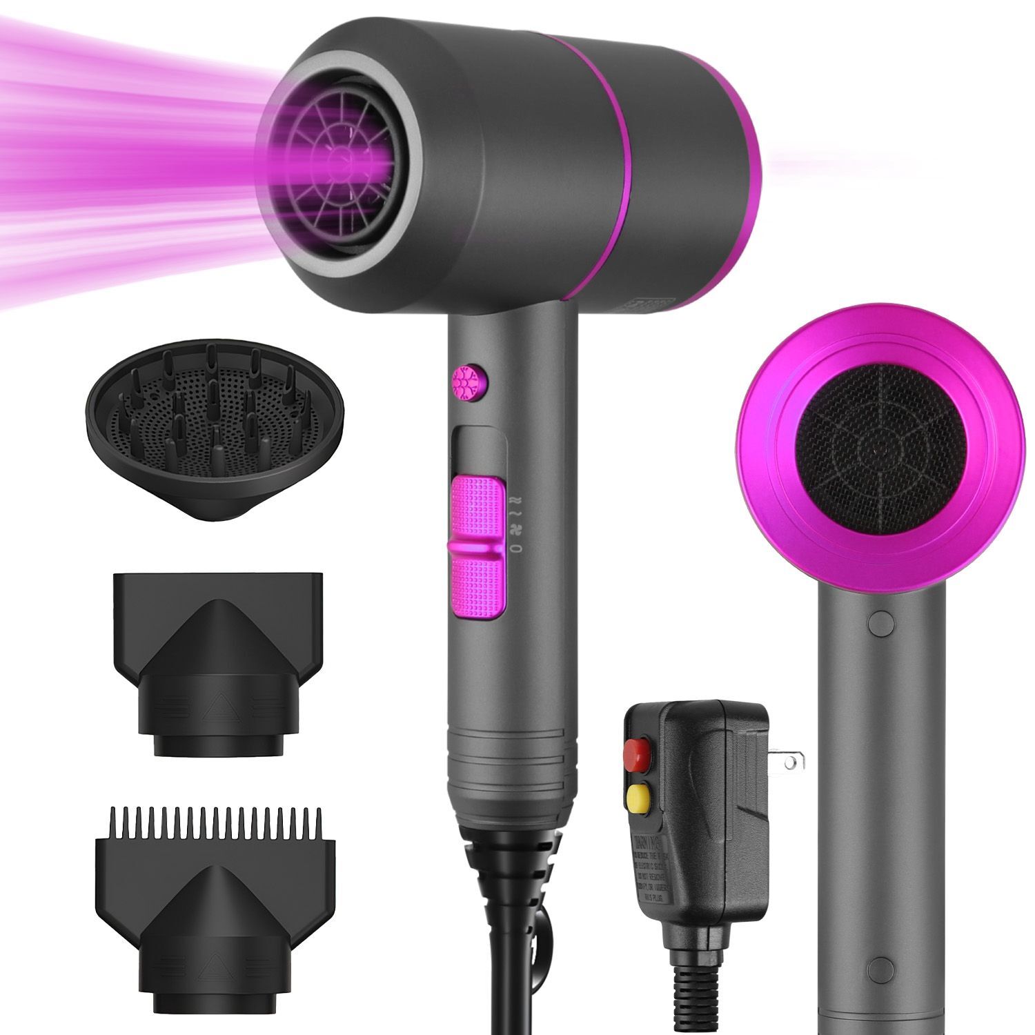 1800W Hair Dryer Portable Compact Hair Blow Dryer with Cool/Warm/Hot Wind with D