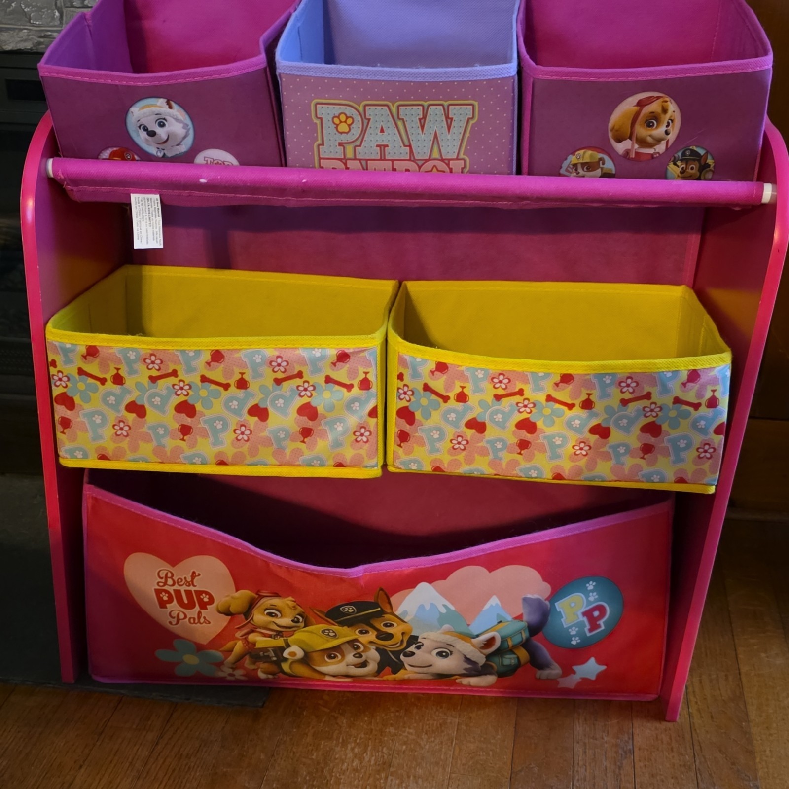 Paw Patrol Toy Box Organizer, 6 Compartments, Fabric & Wood, Pink Multi-Color