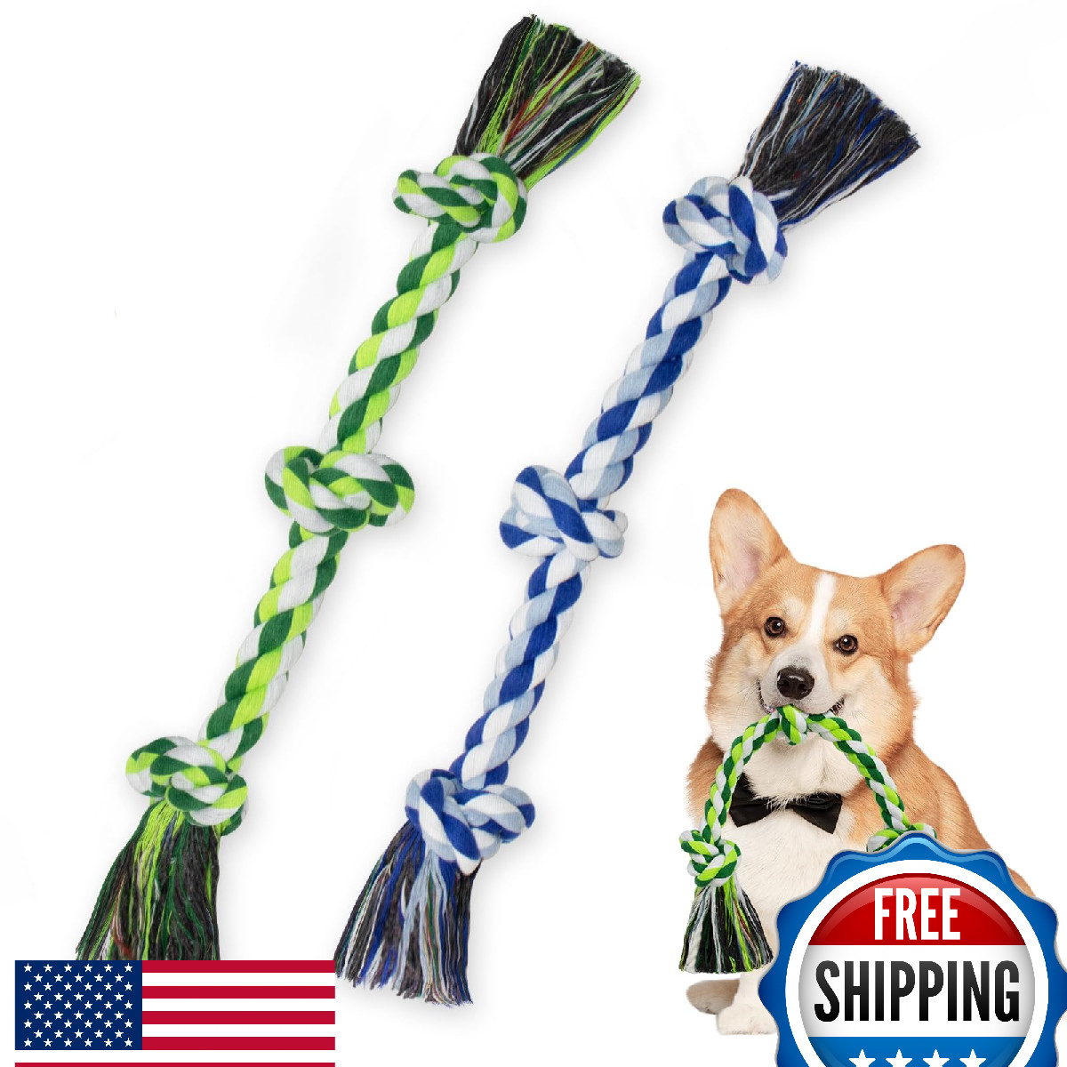 WDZZHOT 2-Pack Dog Rope Toys, Chew Toy for Medium Small Dogs, 3 Knots
