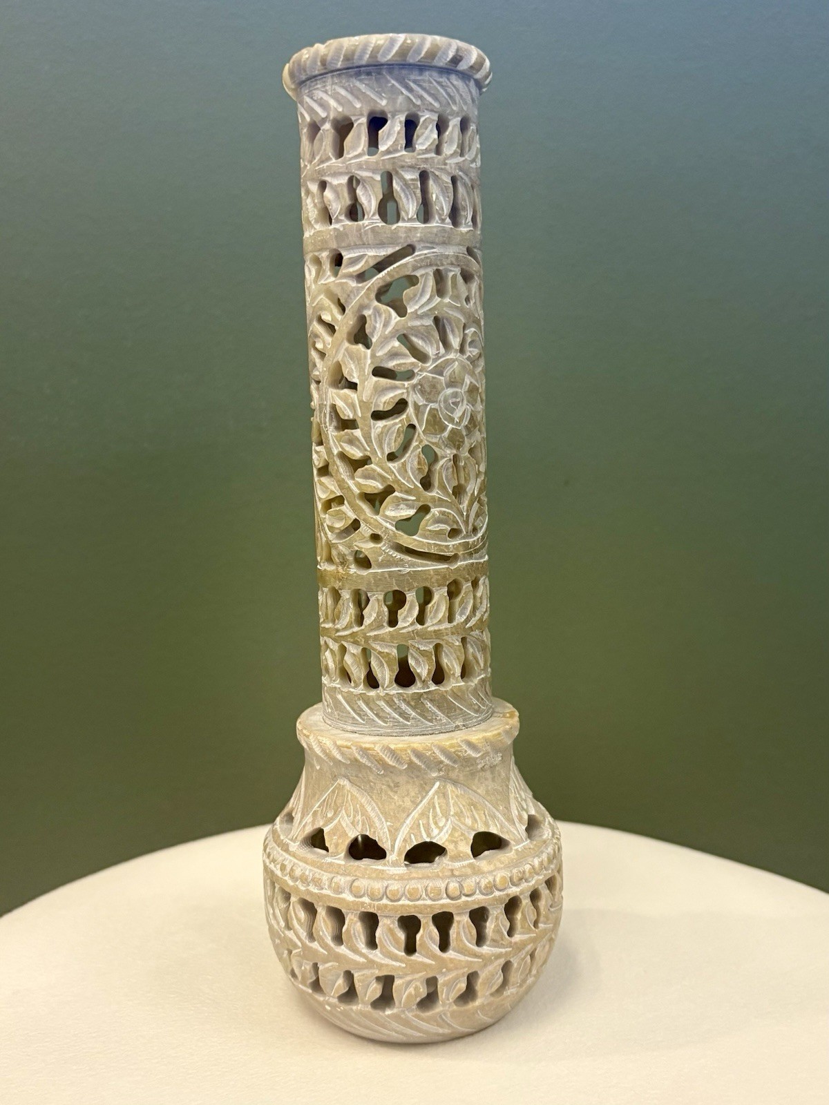 hand-carved soapstone incense holder, also known as an "agarbatti stand