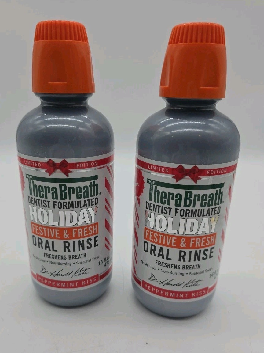 TheraBreath HOLIDAY Pepper Mint Antiseptic Oral Rinse PepperMint 2 Pack New 16oz