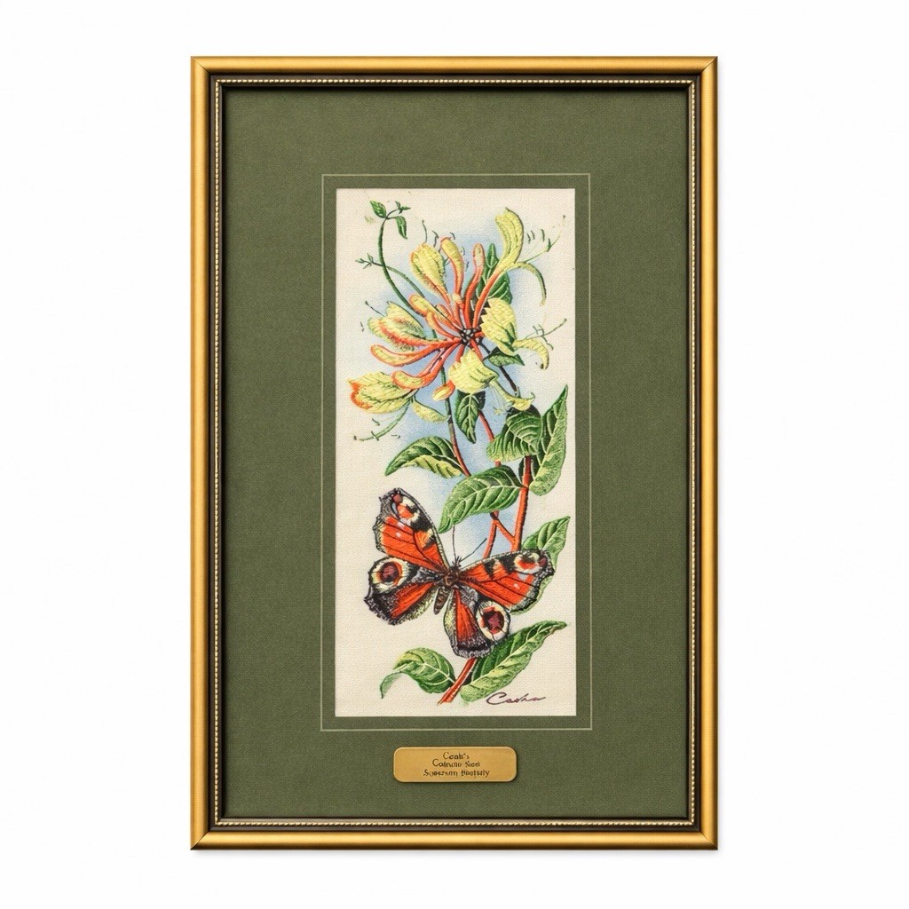Cash's of Coventry woven silk pictures - Butterflies - Peacock & Honeysuckle