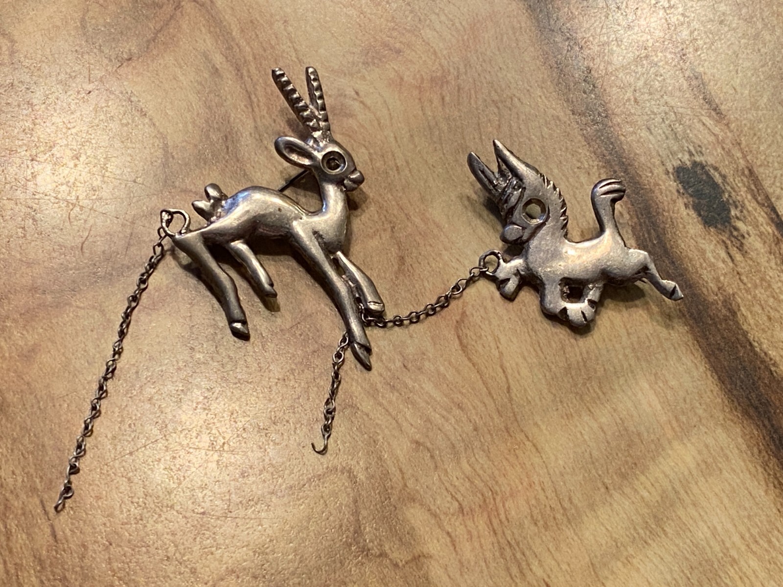 Vintage Silvertone Donkey & Gazelle Chained Scatter Pins 1 1/2"- 2"