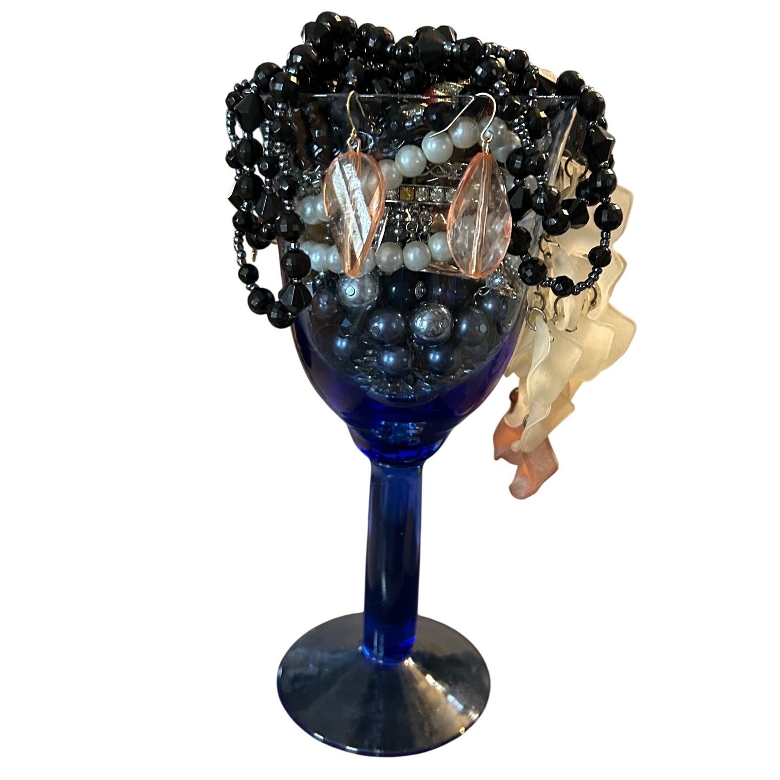 Wearable Mixed Jewelry Jar 1 lb+ – Black Beaded Necklace, Chandelier Earrings