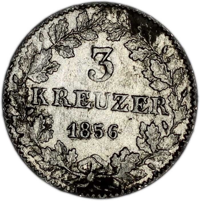 GERMAN STATES (FRANKFURT AM MAIN) coin 3 Kreuzer 1856 XF Extremely Fine