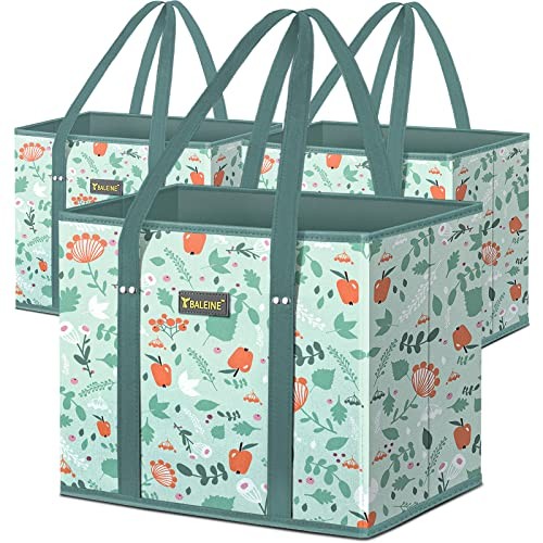  3Pk Reusable Grocery Bags, Foldable Shopping Bags for Groceries Spring Stroll