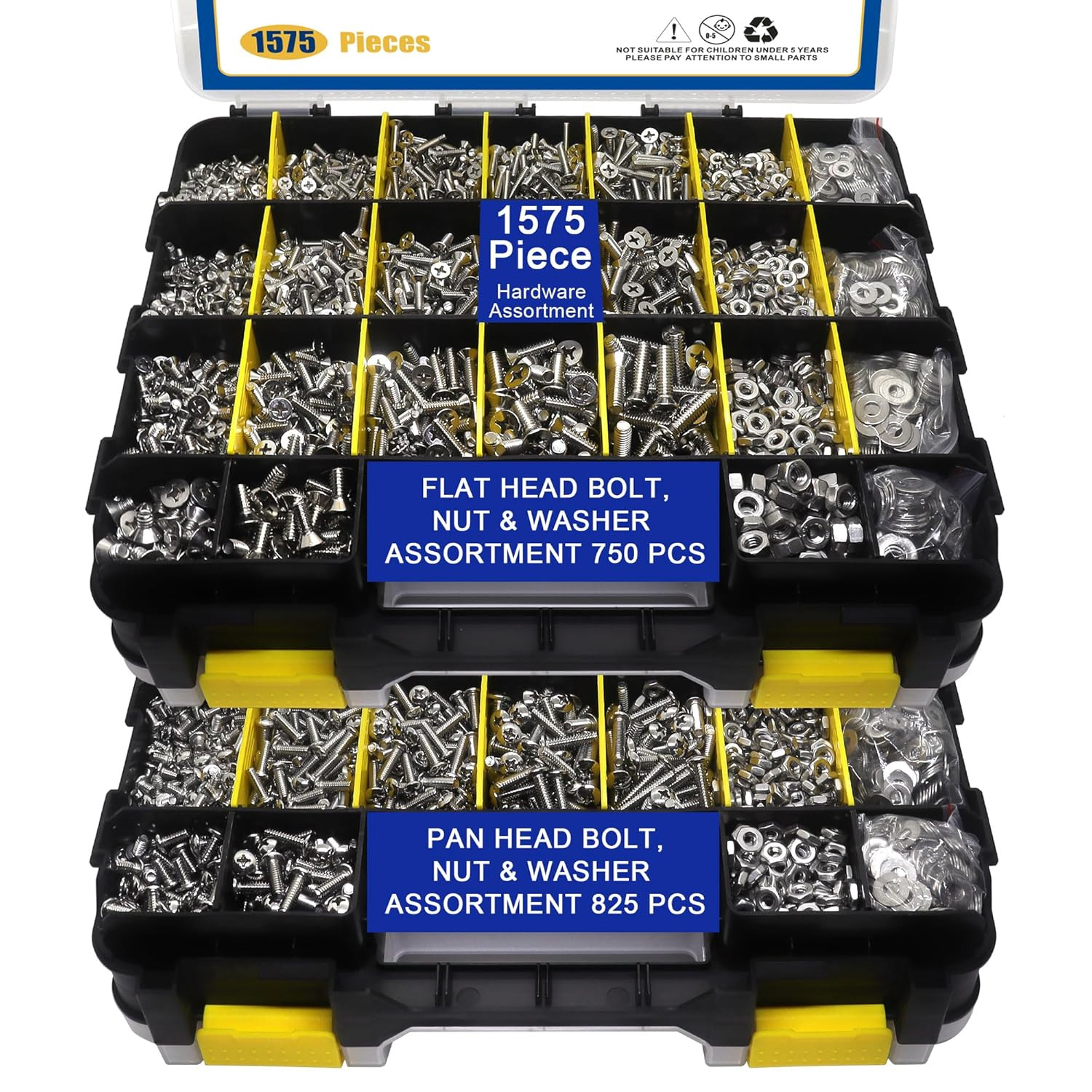 1575 PCS Nuts and Bolts Assortment Kit, Stainless Steel Phillips Pan Head & Flat