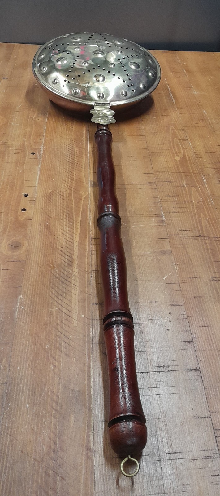 Antique Copper Brass Star Pierced Bed Warmer - Chestnut Roaster - Wood Handle