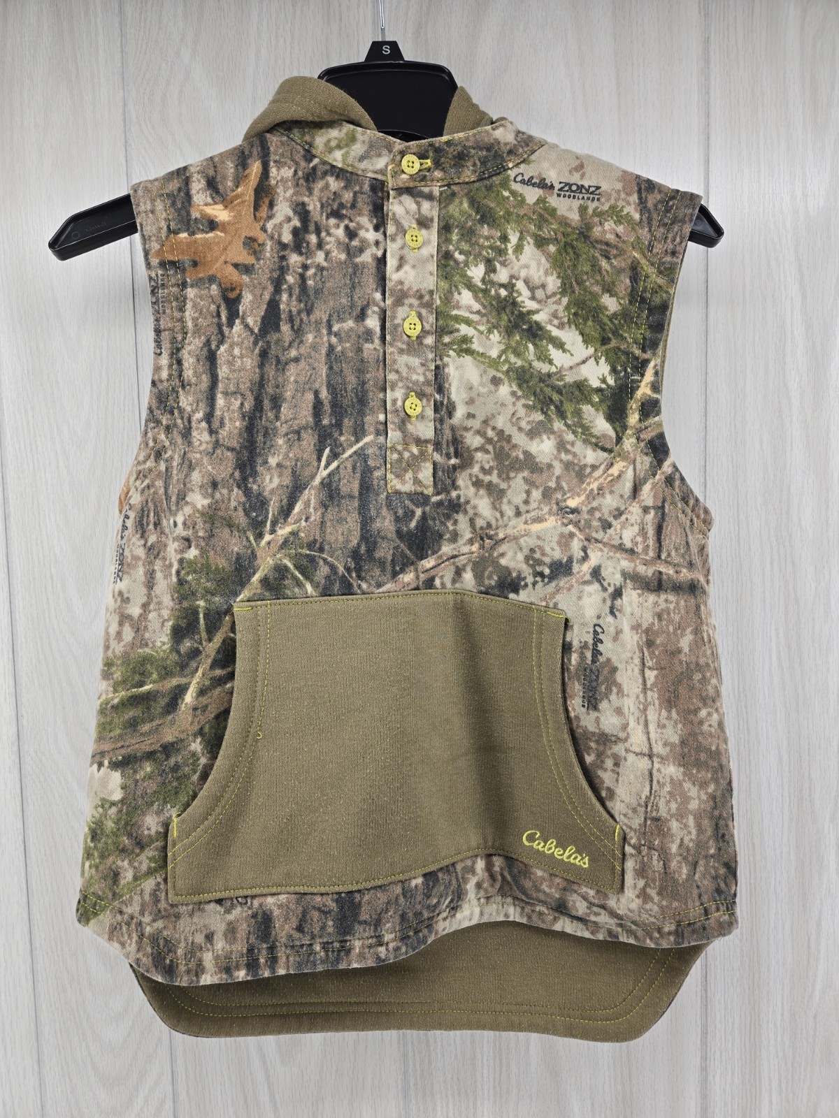 Youth Medium Cabelas Zonz Woodland Camo Hunting Hooded Vest
