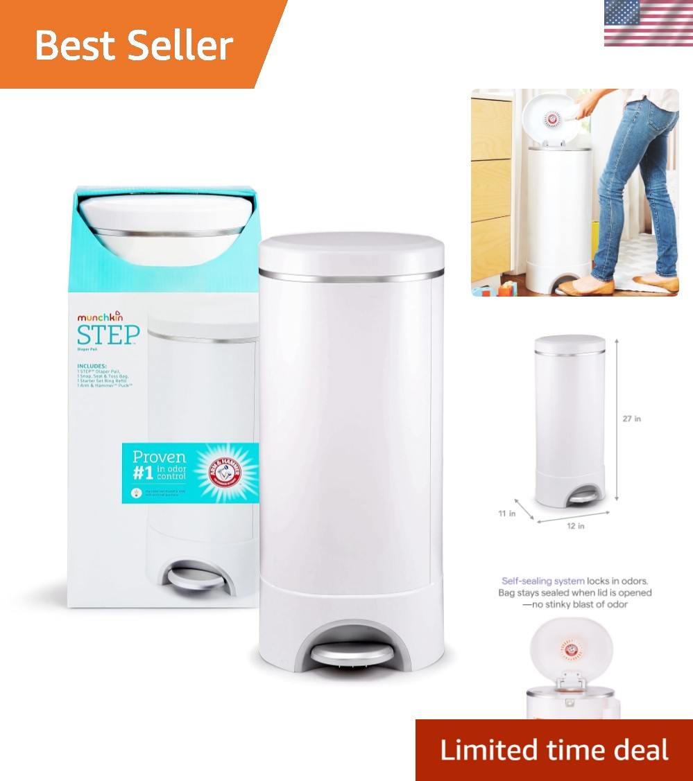 STEP Diaper Pail Powered by Arm & Hammer, in Odor Control, , Includes 1 Snap,...