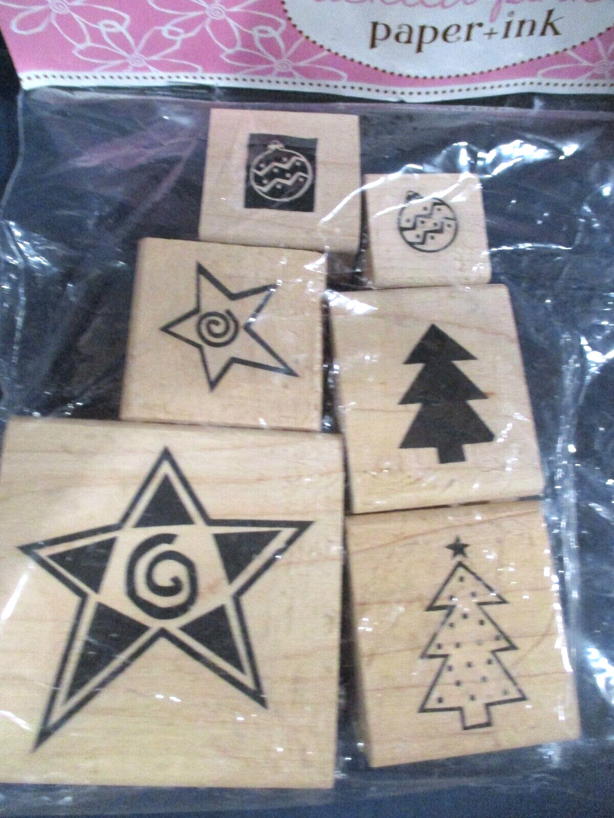 CHRISTMAS HOLIDAY  RUBBER STAMPS WOOD MTD NEW LOT OF 6