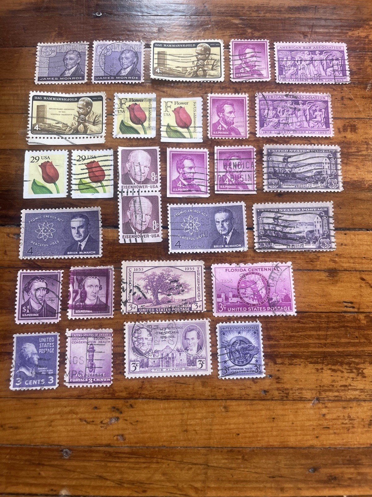 USA Assorted Stamps; 16 Varieties, 28 Total From 1930’s-1970’s