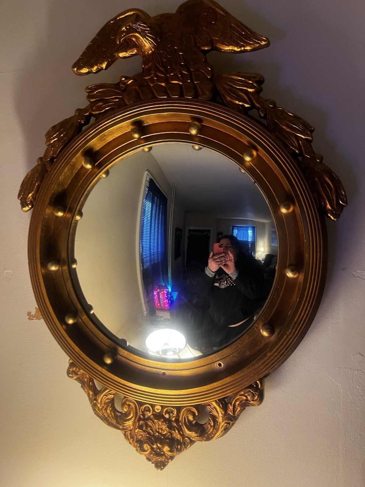 Antique Gold Eagle Ornate Convex Framed Wall Mirror