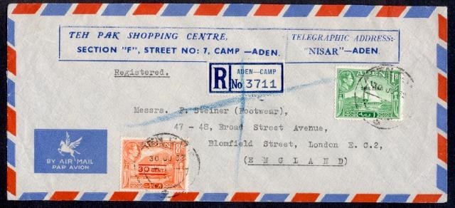 ADEN CAMP 1952 KGVI REG AIR TO UK