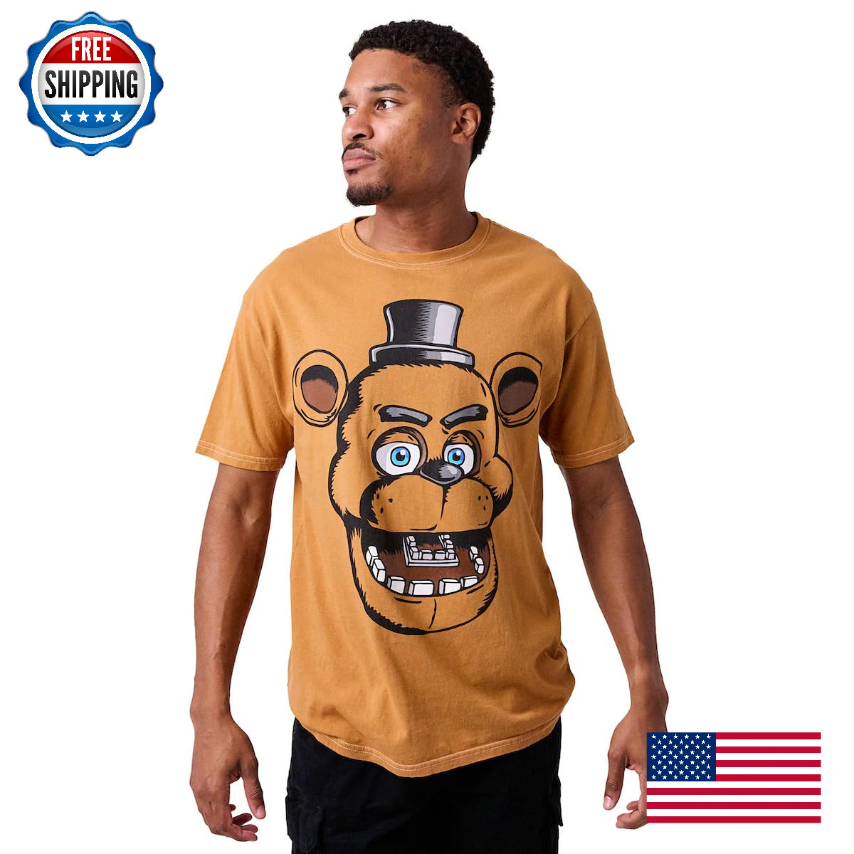 Five Nights at Freddy's Freddy Fazbear Men's Brown Short Sleeve Tee - Medium