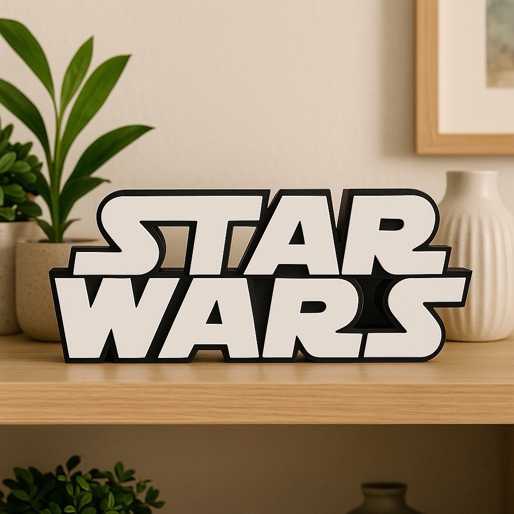 Star Wars 3D Printed Sign – Black & White Layered Logo Decor