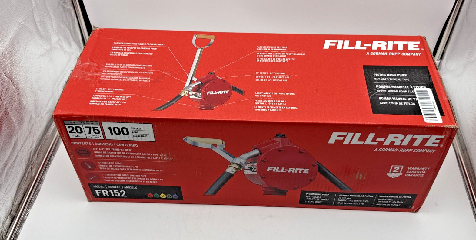 Fill-Rite FR152 Piston Hand Pump with 8' Hose & Nozzle Spout, Red