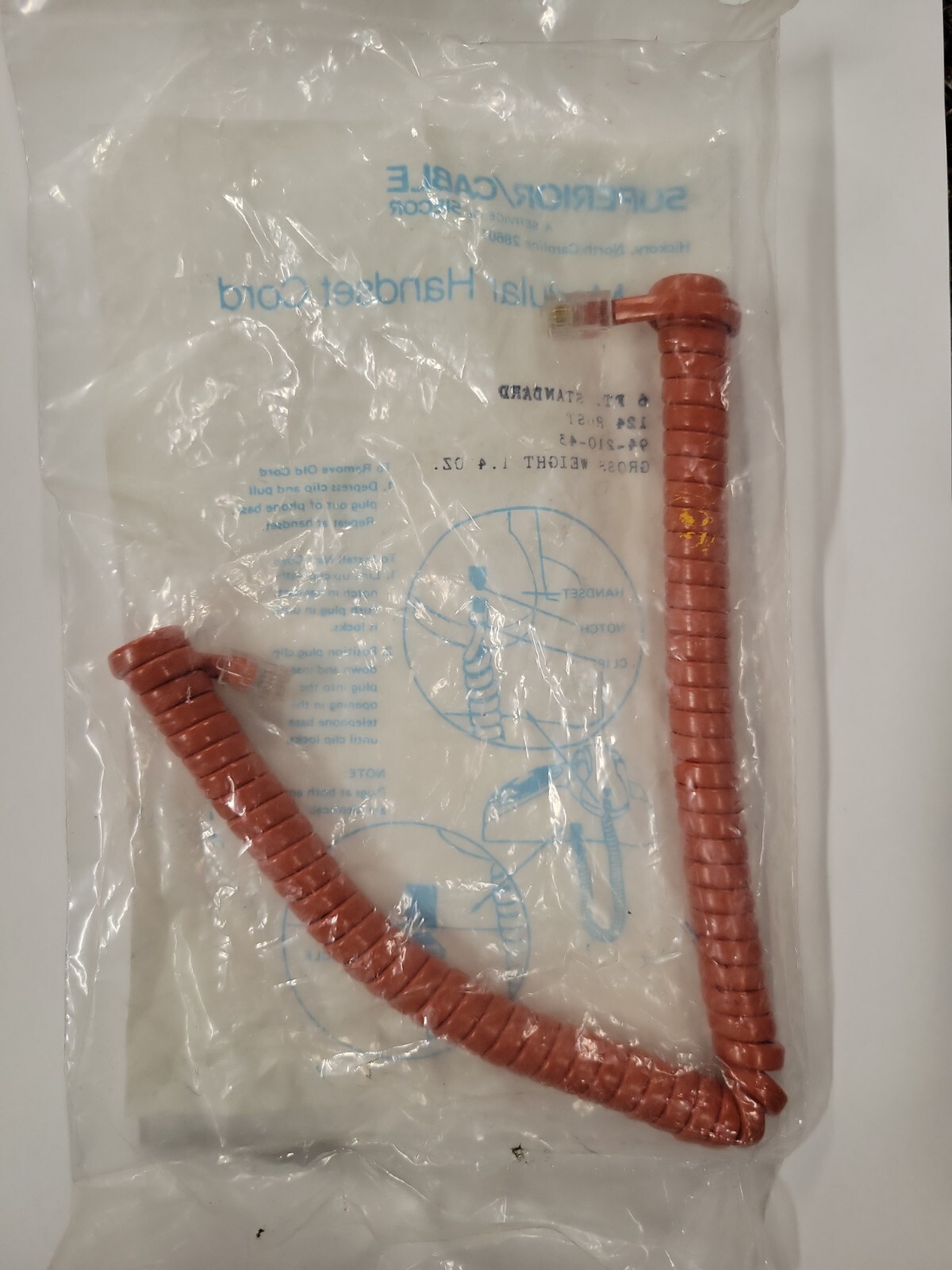 Vintage NOS 6' Superior Cable Modular Handset Spring Cord Rust H4DU 124