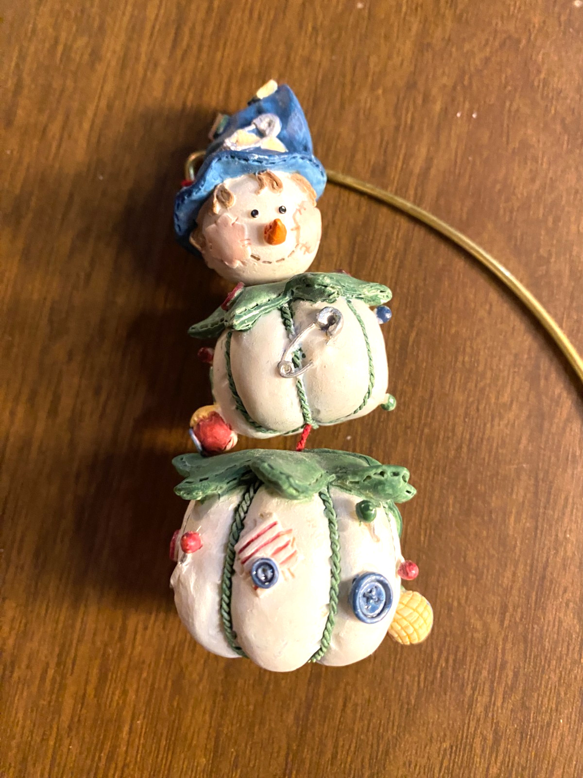 Enesco Ghost Pumpkin Snowman Sewman Cute as a Button Christmas Ornament NOS