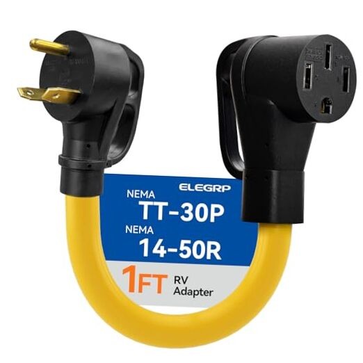  30 Amp to 50 Amp RV Adapter Cord 12", NEMA TT-30P Male to 14-50R Female, 