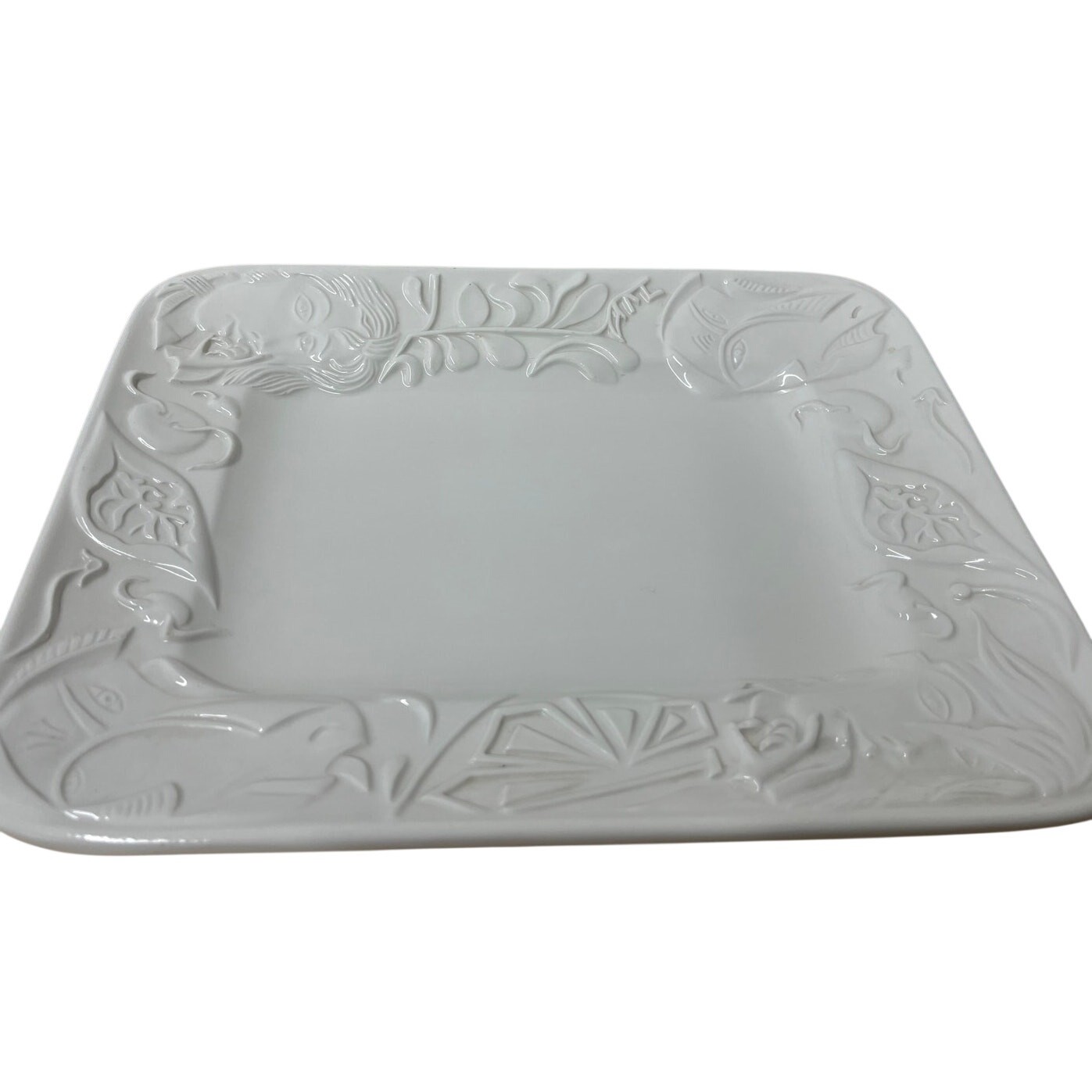 Signed Italian White Embossed Square Platter