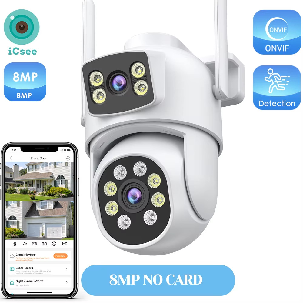12MP Outdoors Wifi Camera Three Lens 6K HD Security PTZ IP Surveillanc Camera Hu