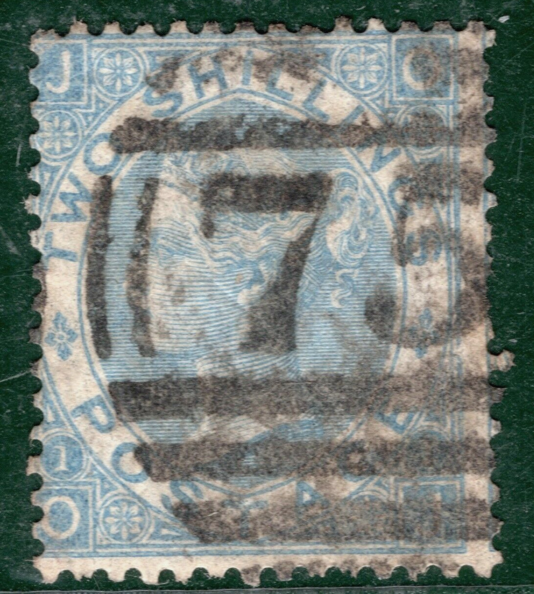 GB QV High Value SG.120 2s Pale Blue (OJ)(1867) Used Birmingham Cat £275- XRED27