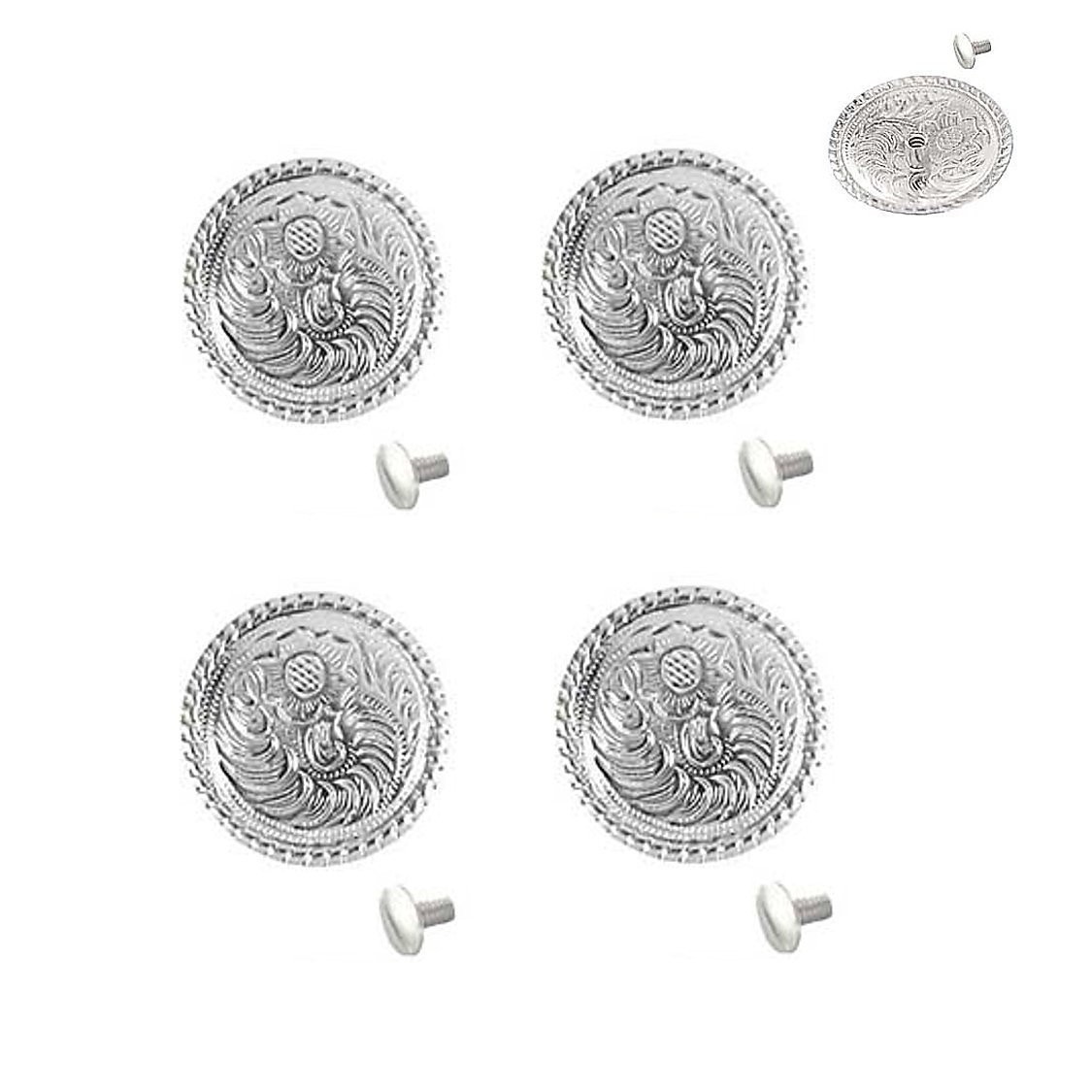 Set of 4 Western Bright Engraved Concho 1 Inch With 1/4 Chicago Screw Back