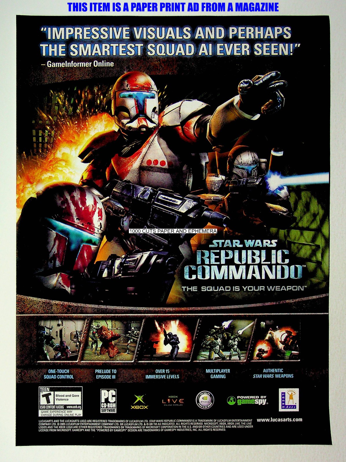 Star Wars Republic Commando Lucasarts 2005 Trade Print Magazine Ad Poster ADVERT