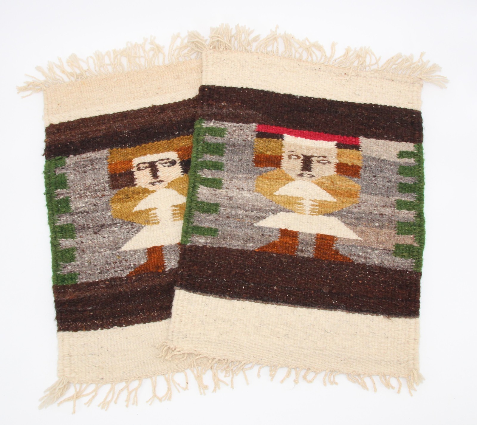 Vintage Human Figure Tapestry Handwoven Southwestern Style Wool Rug Pair