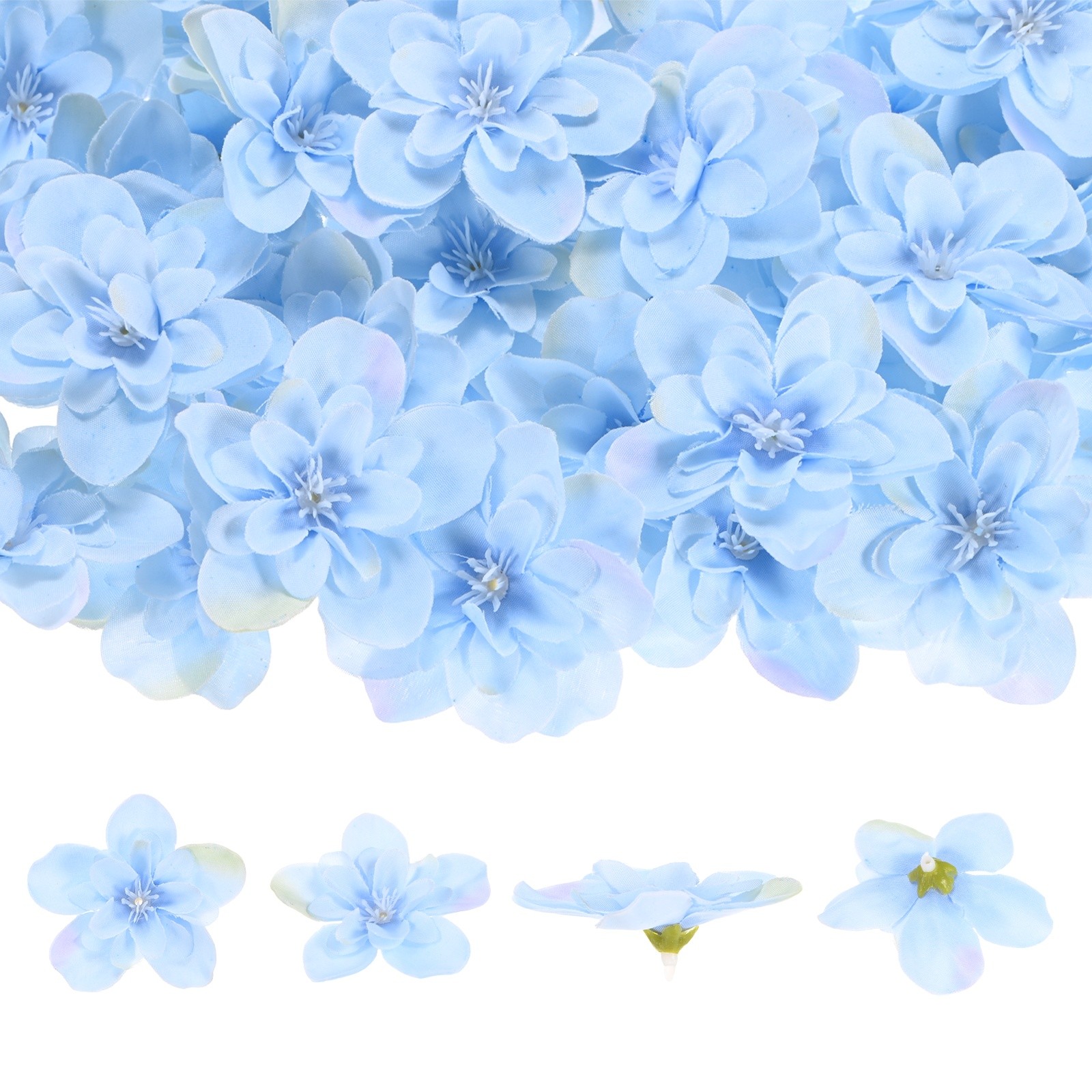 Artificial Flower Heads (2 Inch, Blue) 50 PCS - Delphinium Silk Flowers