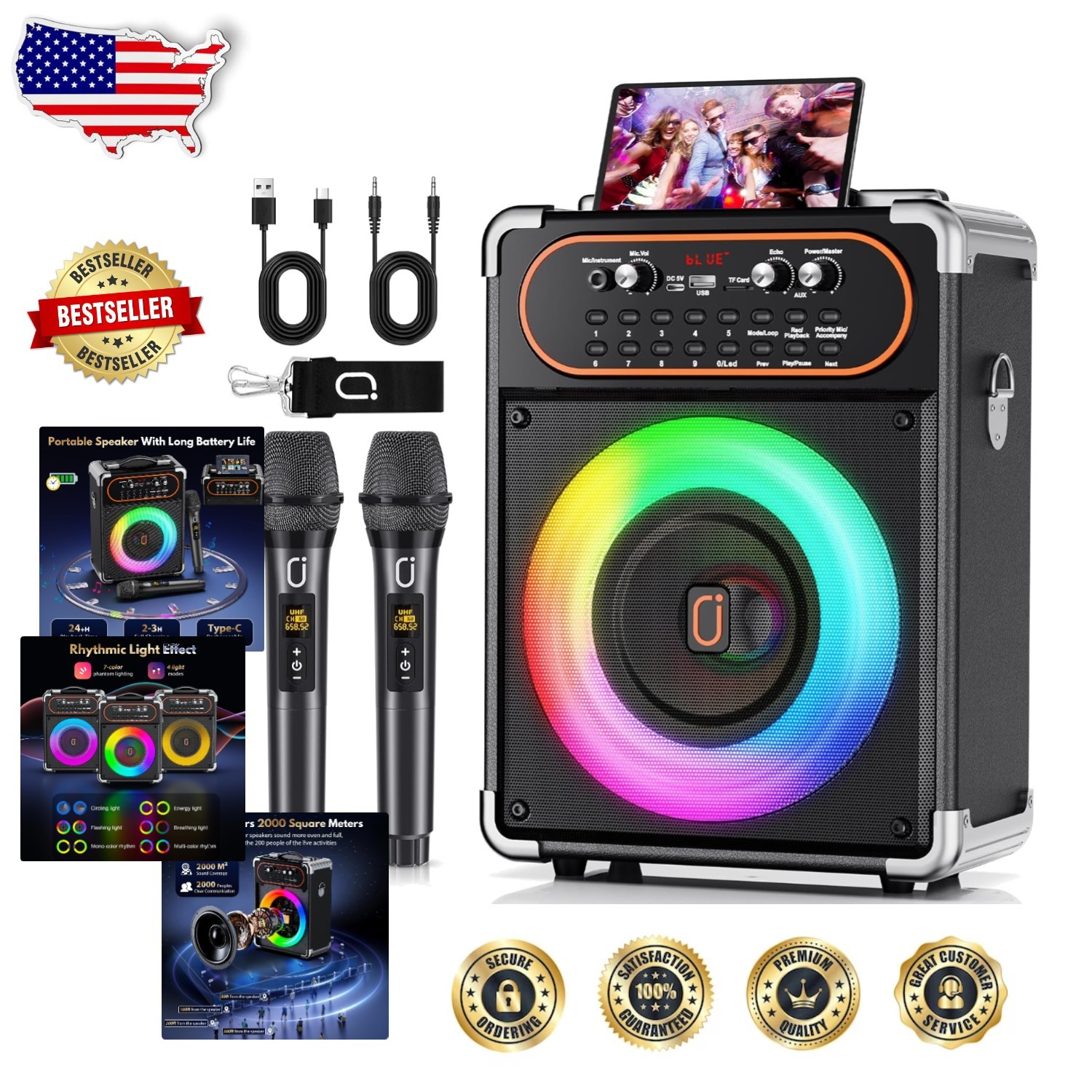 All-in-One Karaoke Machine Portable Bluetooth PA Echo Control