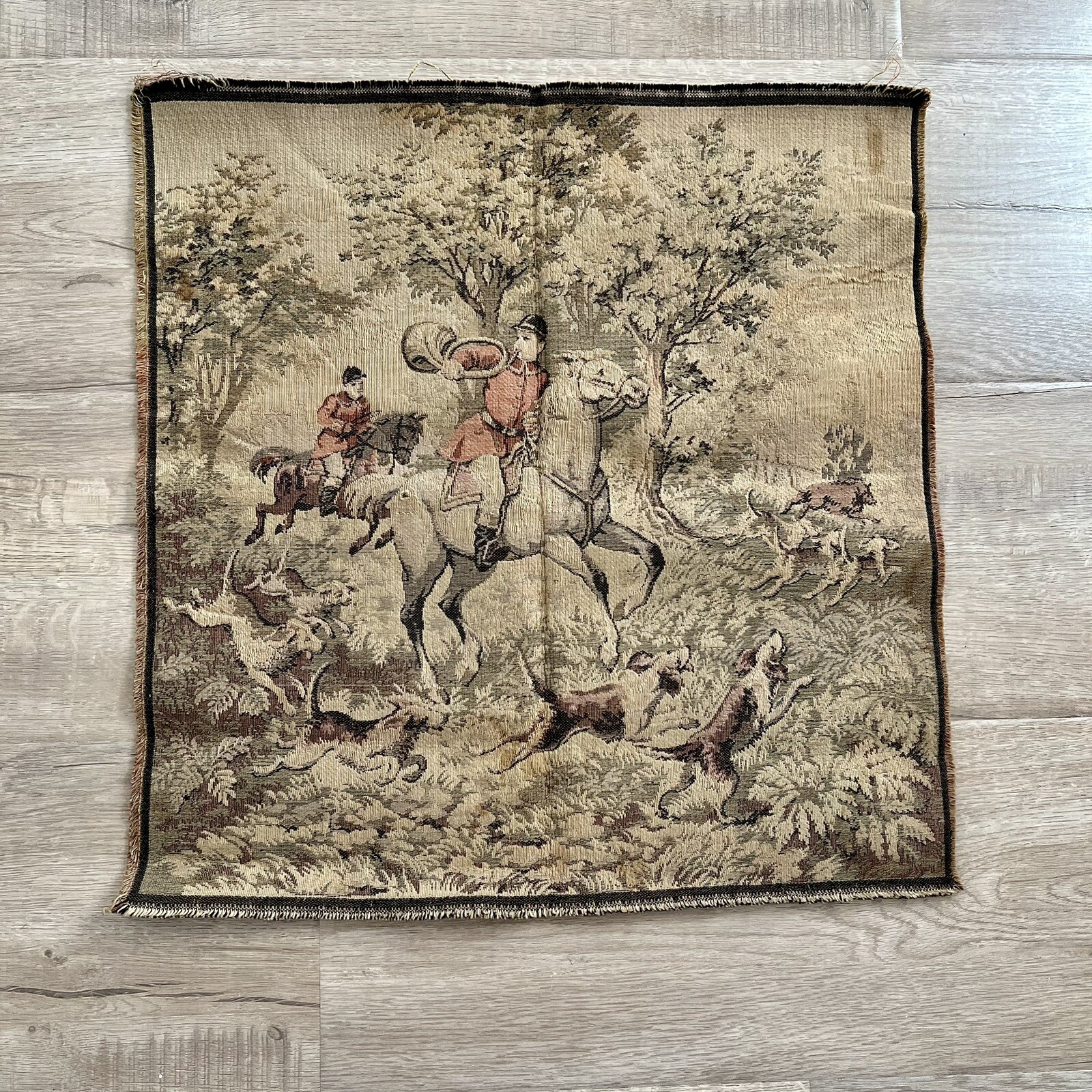 Vintage Needlepoint Classic Italian Square Tapestry Rug Made In Italy 19”