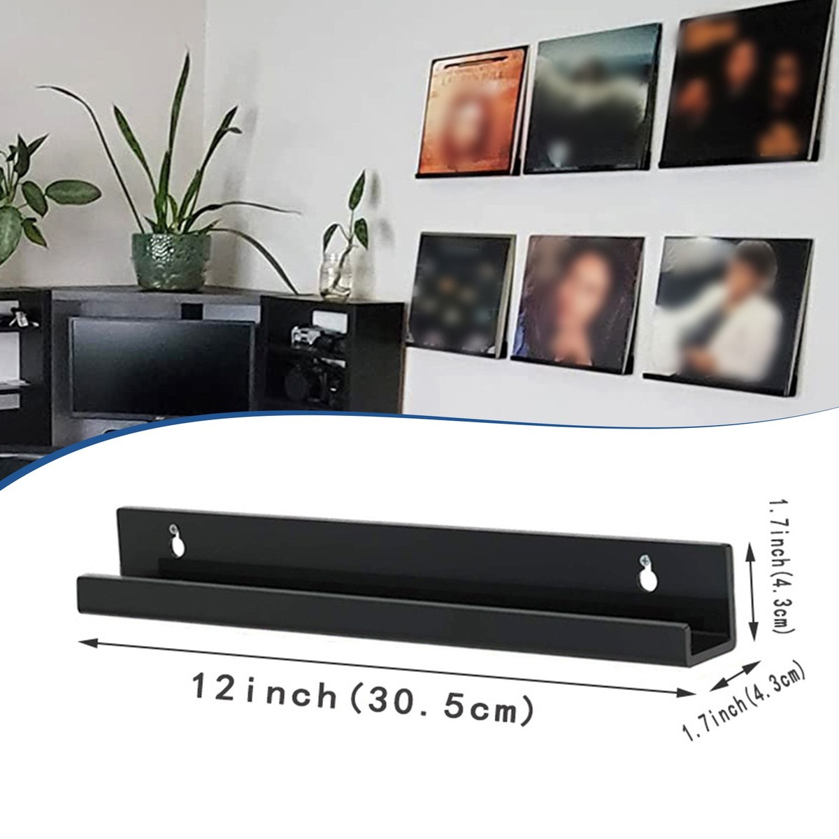 12 Inch Acrylic Wall Mount Holder Record Shelf Album Wall Display Holder Storage