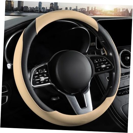 Car Steering Wheel Cover, Microfiber Leather Steering Wheel Cover Beige