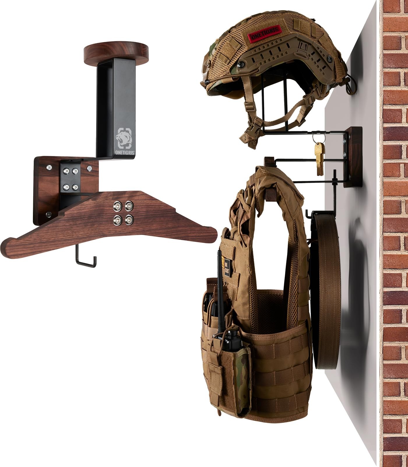 ONETIGRIS Tactical Gear Wall Mount, Motorcycle Helmet Holder Black Walnut 